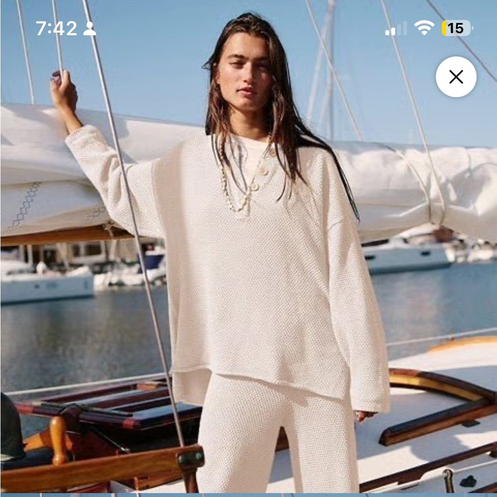 Free People Cream Wide Leg Jumpsuit